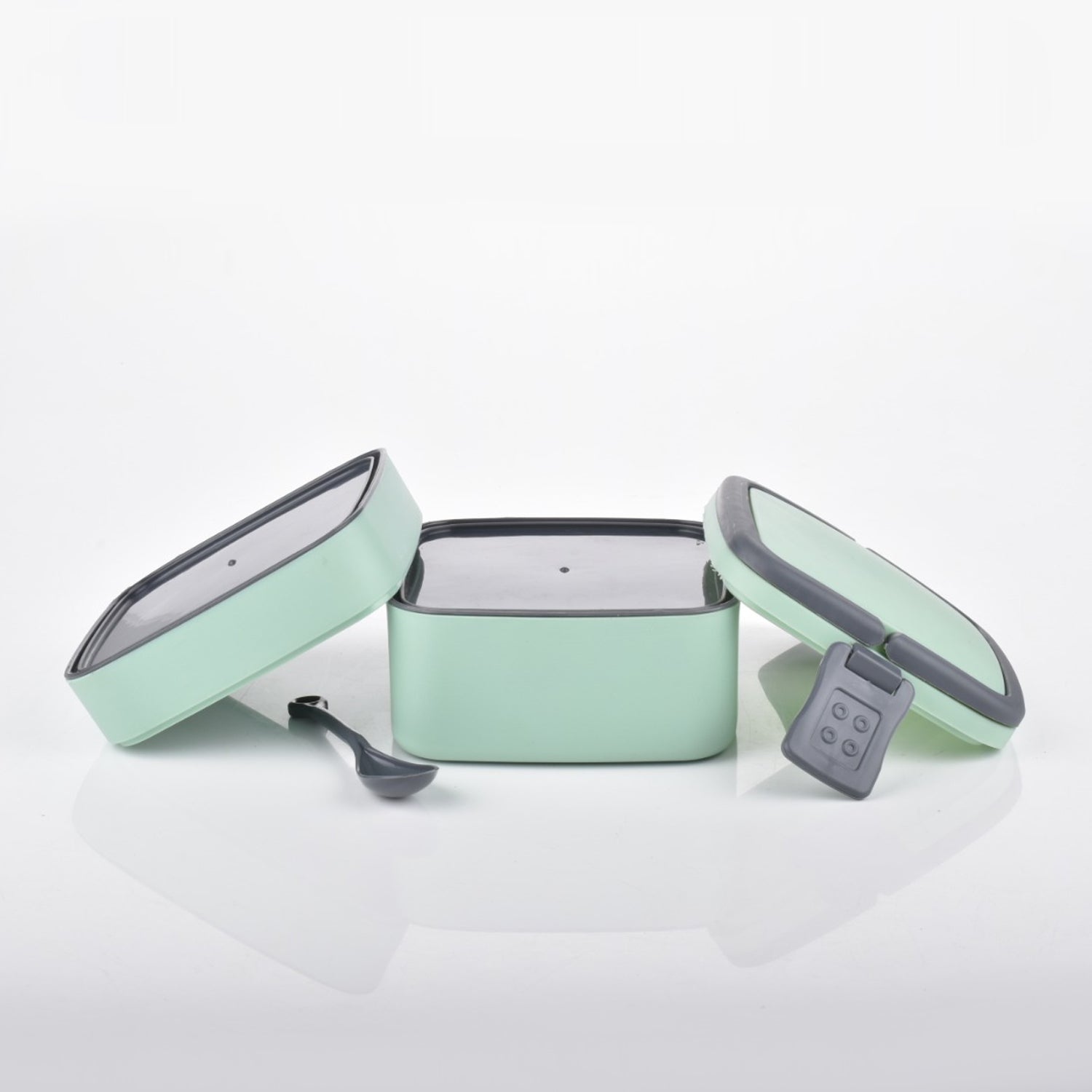 2837 Green Double-Layer Portable Lunch Box Stackable with Carrying Handle and Spoon Lunch Box DeoDap 2837 Green Double-Layer Portable Lunch Box Stackable with Carrying Handle and Spoon Lunch Box DeoDap